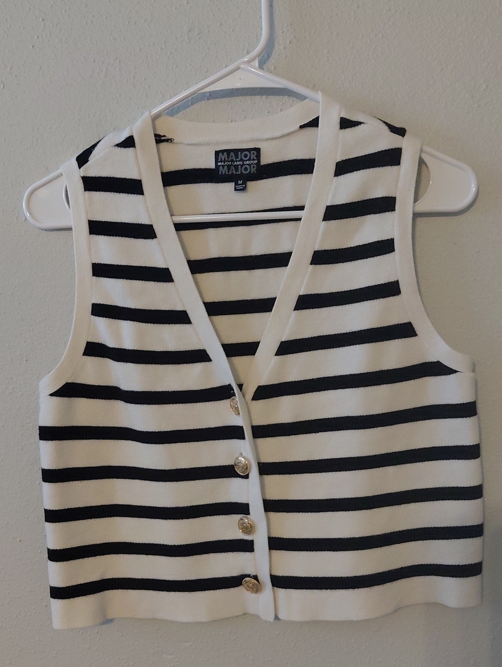 Striped Sleeveless Cardigan Vest - Black & White